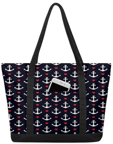 Anchors Handtasche für Damen und Mädchen, Anker-Herzen, große Schultertasche, Segeltuch, 22 l, großes Fassungsvermögen, Einkaufstasche für Schule, Reisen, Arbeit, farbig, big