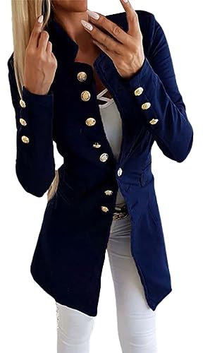 Long Blazer Für Damen, Rock & Blazer Kombinationen Für Damen Sportlich Elegante Jacke Military Blazer Mit Stehkragen Vintage Herbst Winter Arbeitsanzug Strickjacke Business Damenblazer Freizeitjacke