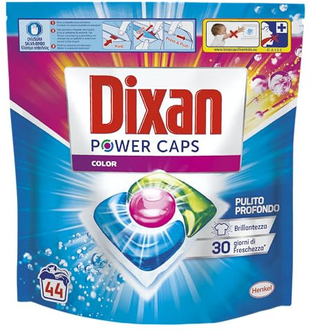 Dixan Power Caps Color, Detersivo Lavatrice in Capsule, Confezione da 44 PZ
