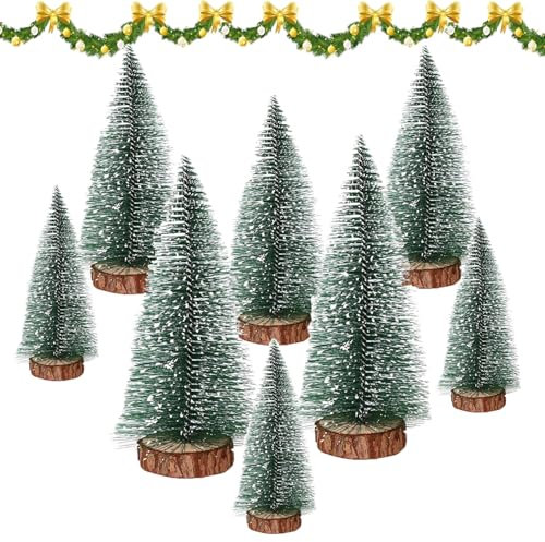 YANXINKE 8 Stück Mini Weihnachtsbaum Künstlicher,Kiefernbaum mit Holzsockel,Mini Grün Tannenbaum,Weihnachts Baum klein,Künstlicher Weihnachtsbaum Miniatur,Christmasbaum Mini Grün