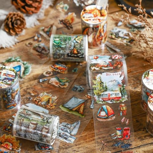 Bullet Journal Zubehör Stickers Set 6 rolls,Arpaper Forest Travel Scrapbooking Stickers,Vintage Aesthetic Washi Tape Decorative for Journal Zubehör, Photo Album,Diy Crafts(Forest Adventure Series)