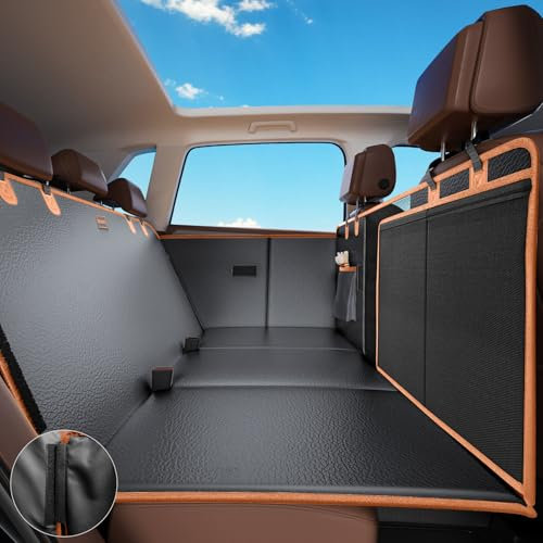 MIXJOY Back Seat Extender for Dogs, Car Seat Cover Upgraded PU Leather Waterproof Dog Hammock for Car, Anti-Scratch Back Seat Cover with Hard Bottom for Cars, Trucks and SUVs