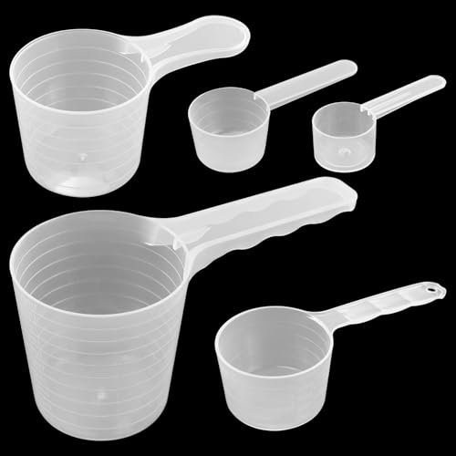 5 cucharas medidoras, cucharas dosificadoras de 100 ml, 70 ml, 50 ml, 40 ml, 20 ml, dosificadores de detergentes, de plástico transparente, para leche en polvo, proteína en polvo, harina, suministros