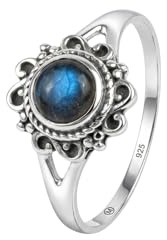 mantraroma Silberring Damen 925 Sterling Silber – runder Edelstein Ring, Vintage Statement Ring Schmuck, elegantes Geschenk für Frauen