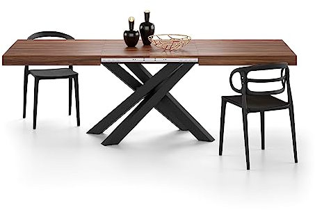 Emma Ausziehbarer Tisch, Canaletto, 160 (240) x 90 cm, Walnussholz, Schwarz, gekreuzte Beine, italienische Handwerkskunst
