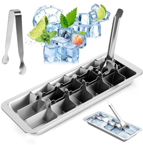 Stainless Steel Ice Cube Tray, 18 Slot Metal Ice Cube Tray with Removable Slots, Stainless Steel Ice Cube Mold for DIY Ice Cubes and Freezer Cocktail Whiskey Drinks