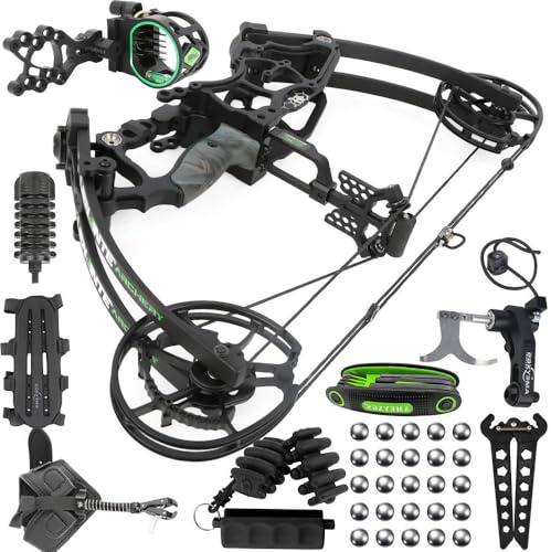 FQH Stahlperlen Doppelzweck-Composite-Bogen-Set für Bogen-Pfeil-Zubehör | 30-70 lbs Zugkraft, 340 fps, RHLH, 6061-T6 Aluminium, einteilige Konstruktion