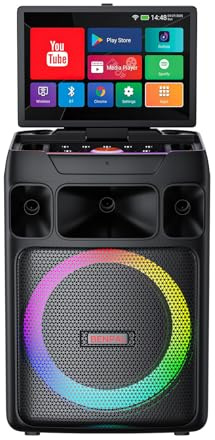 Máquina de karaoke con pantalla, tableta de 14 pulgadas con pantalla de letra, máquina de karaoke profesional con micrófonos inalámbricos duales y altavoz Bluetooth para adultos