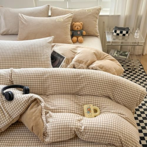 Freyamy Winter Bettwäsche 220x240 Kariert Flanell Flauschig Winterbettwäsche