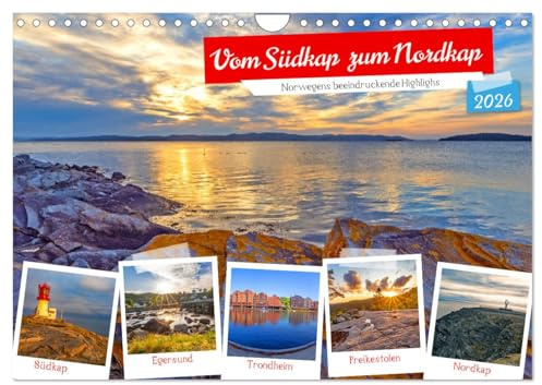 Vom Südkap zum Nordkap (Wandkalender 2026 DIN A4 quer), CALVENDO Monatskalender: Norwegens beeindruckende Highlights (CALVENDO Orte)