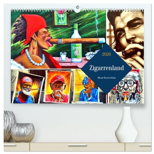 Zigarrenland - Blauer Dunst in Kuba (hochwertiger Premium Wandkalender 2026 DIN A2 quer), Kunstdruck in Hochglanz: Zigarrenraucher im Alltag und in der Kunst Kubas (CALVENDO Lifestyle)