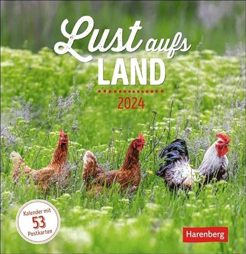 Lust aufs Land Postkartenkalender 2024. Stimmungsvoller Fotokalender, Postkarten zum Sammeln und Verschicken. Die Idylle des Landlebens in einem Tischkalender: Wochenkalender mit 53 Postkarten