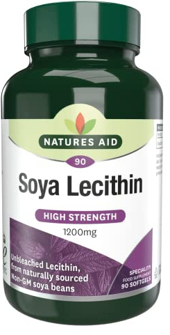 Natures Aid SOYA Lecithin 1200mg – 90 Softgels | High Strength Phospholipids, Supports Brain Health, Liver Function & Metabolism, Salt & Sugar Free, Made in the UK