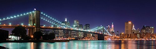 1art1 New York Panorama Der Brooklyn Bridge Bei Nacht Selbstklebende Fototapete Poster-Tapete 240x75 cm