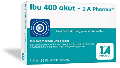 Ibu 400 akut – 1 A Pharma® | 50 Stk | Bei Schmerzen und Fieber | Mit Ibuprofen | Gut verträglich | Für Ihre Hausapotheke