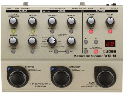 BOSS VE-8 Acoustic Singer | Kompakte All-In-One Preamp- und Effektlösung für singende Gitarristen | Erzeuge natürliche Harmonien in Echtzeit | Signalbearbeitung in Studioqualität | Looper