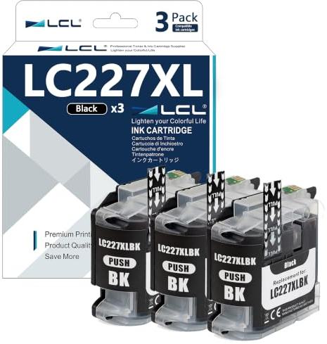 LCL LC227XL Ink Cartridge Replacement for Brother LC227 LC227XL LC227XLBK | LC225 LC225XL for Brother MFC-J4420DW J4620DW J4625DW DCP-J4120DW (3 Black)