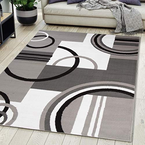 Carpeto Rugs Teppich Wohnzimmer Kurzflor Grau Modern Geometrisch Muster Öko-Tex 120 x 170 cm