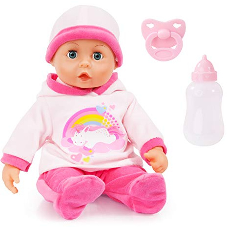 Bayer Design- Poupon Bébé, Premiers Mots avec 24 Sons avec des Yeux Endormis, 93824AY, Rose avec Licorne