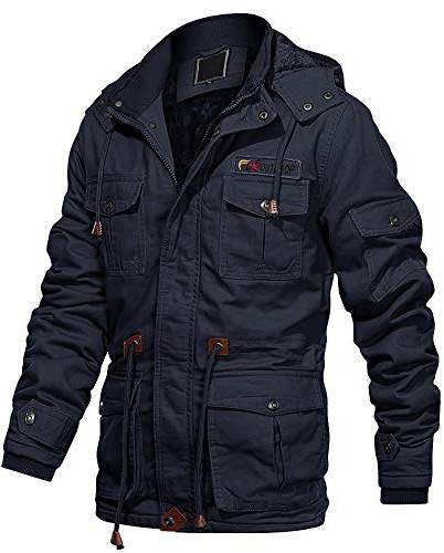 EKLENTSON Herren Winterjacke Casual Motorrad Militär Warme Thermo Jacke mit Abnehmbare Kapuze Navy, M