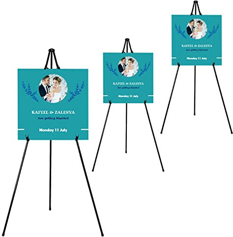 JIUYE Folding Easel, 63 Tall Instant Display Easel, Black Steel Metal Telescoping Art Easel Floor Poster Easel (3 Pack)