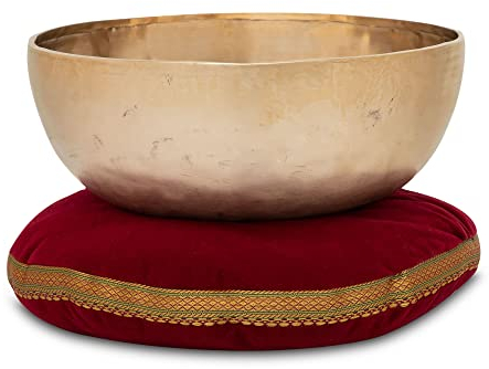 XDrum Therapeutische Klangschale Ton F Kissen Set - auf Ton F gestimmt - für Herz-Chakra (Anahata) - ca. 27 cm Ø - ca. 2000 g - handgemachte Bronzelegierung aus Indien - inkl. passendem Kissen