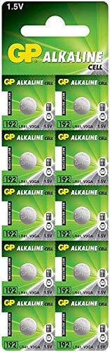 GP LR41, AG3 Battery. Small Button Alkali Battery Cell. 0% Mercury. Size Dimensions: 2.1mm x 6.8mm diameter, Voltage: 1.55V. Thermometer batteries, Watch batteries (SR41 LR736 192 384) (Pack of 10)
