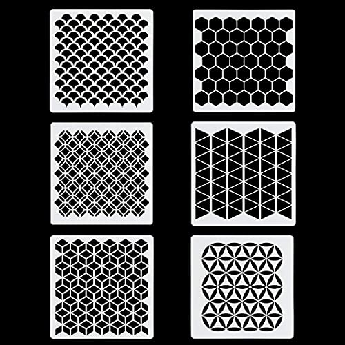 Rolin Roly 6Pcs Geometrisch Schablonen Waben Wiederverwendbare Malvorlagen Geometry Painting Stencils für Wände Kamin Karte Malen Holz Leinwand Möbel DIY Projekte18x18cm