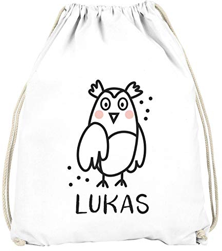SpecialMe® Kinder Turnbeutel personalisiert mit Name Eule lustige Tiere Strichzeichung Namensaufdruck Eule weiß Unisize