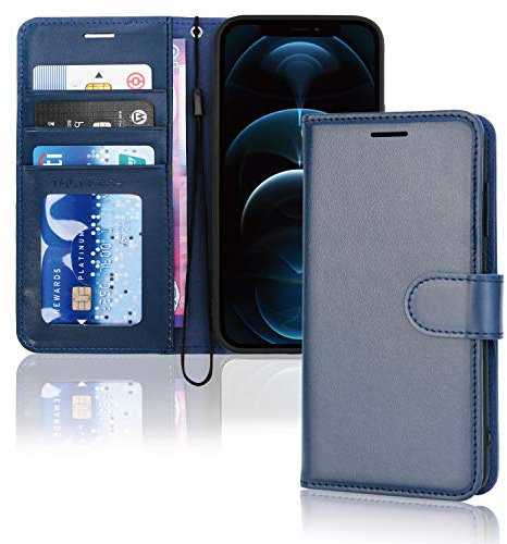 TECHGEAR iPhone 12 Pro Max Leather Wallet Case, Flip Protective Case Cover with Wallet Card Holder, Stand and Wrist Strap - Blue PU Leather with Magnetic Closure Designed for iPhone 12 Pro Max 6.7