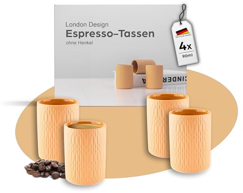 MELOX - 4er Set Espressotassen Porzellan Gelb - 4 x 90ml Tassen für Kaffee, Espresso & Macchiato - Mokka-Tassen dickwandig ohne Henkel - Kaffeetassen Coffee Cup ohne Griff im zeitlosen Design