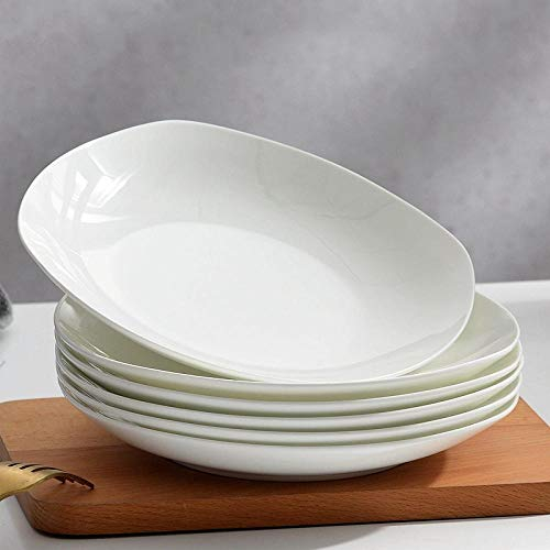 LMMJYF 4/6/10 Plats de Gros Calibre de 8 Pouces, Plats Profonds Ronds, Vaisselle en Porcelaine Blanche en Porcelaine, Plats en céramique Occidentaux-Assiette carrée de 8 Pouces (6 pièces)