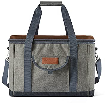Tower Coast & Country CC879025 Heritage Foldable Picnic Cooler Bag with 2 Cup Holders, PEVA-Insulated, Carry Handles, 38L, Green and Tan
