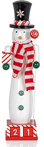 Ornativity Christmas Snowman Countdown Nutcracker – Wooden Snow Man Nutcracker with Advent Calendar Count Down to Christmas Base Xmas Themed Holiday Nut Cracker Doll Figure Decorations