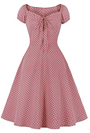 Wellwits Robe vintage pour femme avec devant plissé, Motif à pois, rose, 38