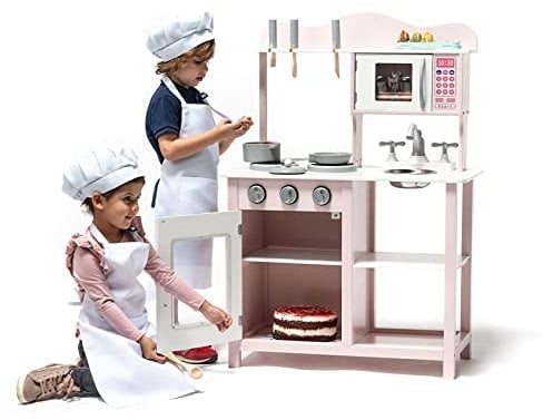 Toys Cocina de Madera para niños con Accesorios - Rosa - Cocinita de Juguete para niños y niñas