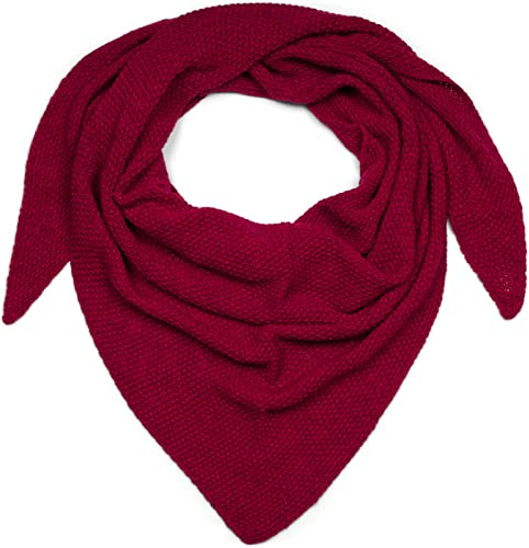 styleBREAKER Damen Strick Dreieckstuch | Weiches Schultertuch mit Reiskorn Muster | Unifarbenes Dreiecktuch aus Wolle Mix | Made in Italy | 190 x 72 cm, Farbe:Himbeere