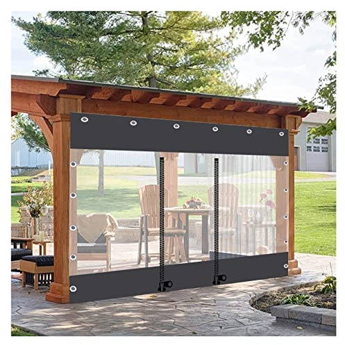 HLJPL Outdoor Vorhang mit Ösen Gardinen Outdoor Vorhänge für Terrasse Geeignet für Pavillons/Balkons/Garagen, Wetterfest Pergola Seitenvorhänge, Transparent+grau mit Reißverschluss, 2.50x2.50m