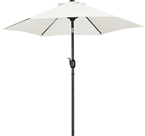 Yaheetech Sonnenschirm Ø230cm Gartenschirm mit 6 Rippen Knickbar Markschirm Kurbelschirm Rund Sonnenschutz, Creme