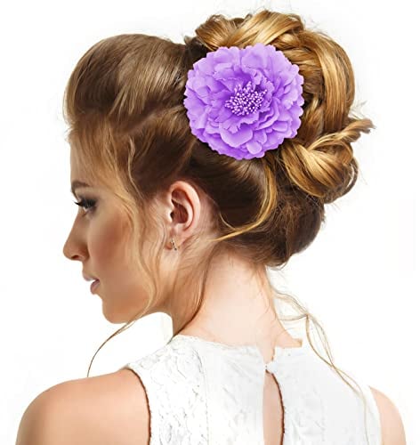 PROUSKY Light Purple Flower Hair Clip, Large Fascinator Peony Hairpin Artificial Flower Brooch Hairpins Vintage Rose Red Hair Barrette Accessories for Women Girls Party Beach Wedding…