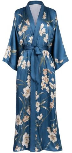 Aensso Long Soft Lightweight Silky Kimonos Robes for Women, Luxury Japanese Floral Womens Kimono Robe