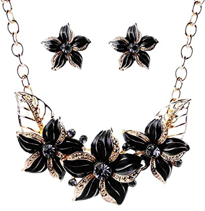 Tonsee Accessoire Armbänder Rot Malerei Tropfen Ölkette Set Kette Ohrring Strass Short Set Öl Schlüsselbein Halskette Schmuck Sets Top Model Schmuckkästchen (Black-d, One Size)