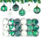 Mocraft Christmas Baubles Set Glitter Christmas Ball Ornaments 36 Pieces Xmas Tree Decoration White & Green Plastic Baubles for Decors