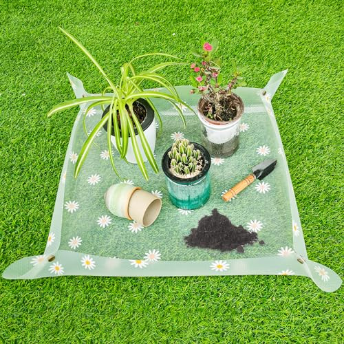 Umtopfmatte für Zimmerpflanzen, wasserdicht, transparent, faltbar, für Gartenpflanzen, Umtopfschale zur Kontrolle von Blumenerde, Zimmerpflanzen, Gartenzubehör, Geschenke für Pflanzenliebhaber, 60 cm