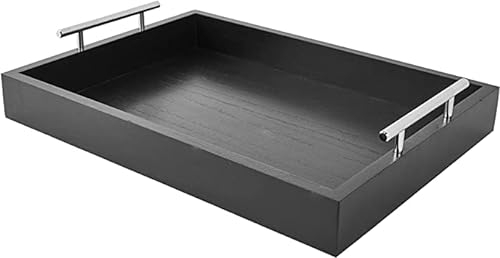 Vassoio da portata in legno da 40,6 x 30,5 cm, adatto per cucina, camera da letto, soggiorno, caffè, frutta, snack, vassoi decorativi di grande capacità (nero)