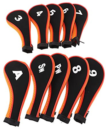 Club Covers, 10 Pieces Washable Number Printed Iron Head Covers with Zipper for Entertainment (Black Orange)