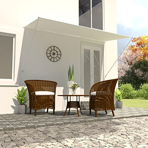 HOMIUSE Store de balcon rétractable 300 x 150 cm - Brise-vue - Résistant aux UV - Imperméable - Hauteur réglable - Tissu polyester crème