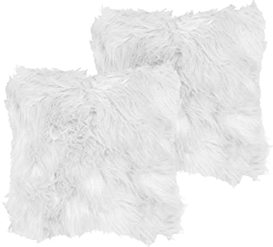 Beliani Dekokissen im 2er Set Felloptik 42 x 42 cm Polyester weiß Lubha
