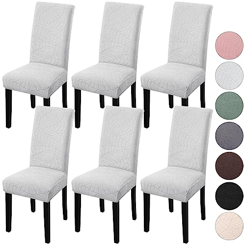 YISUN Stuhlhussen 6er Set Universal Stretch Jacquard Blätter Stuhlhusse, Hussen für Stühle Abnehmbarer Waschbarer Stuhlbezüge für Hotel Zeremonie Bankett Küche Haus Hochzeit Party (Matt Hellgrau)