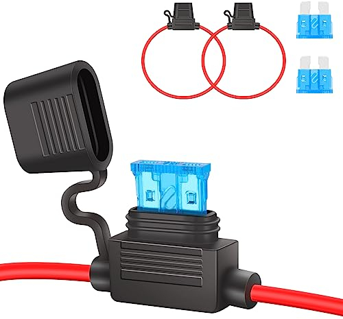 JatilEr Portafusibles en Línea Estándar 12V - 2 Piezas, Soporte de Fusible de Hoja 16 AWG, Impermeable Con Fusible 15A para Coche/Camión/Motocicleta/Barco